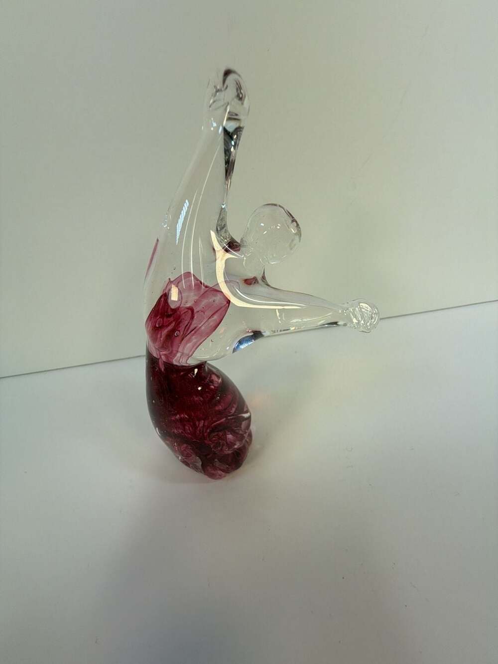 Denise Dance D'dance Glass Signed Abstract Dancer Figurine Pink Sommerso 5"
